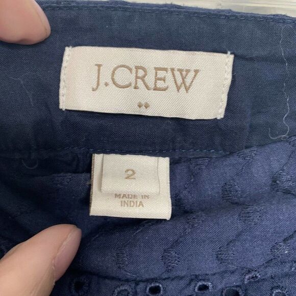 J. Crew Size 2 Scalloped Eyelet Shorts Navy Blue - Picture 6 of 8